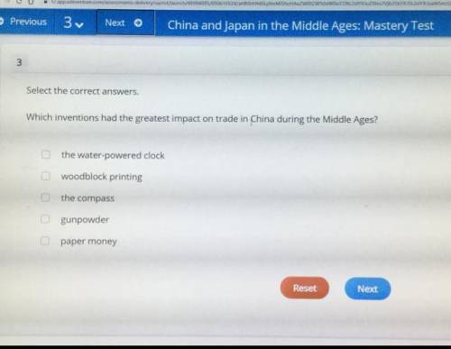 HELP Which inventions had the greatest impact on trade in China during the Middle Ages?