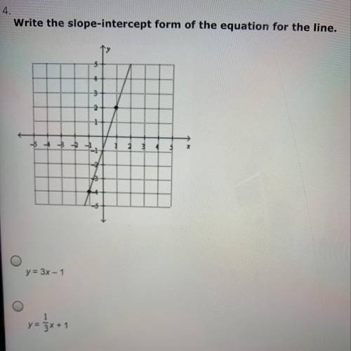 Write the slope-intercept form of the equation for the line. A.)y=3x-1 B.)y=1/3x+1 C.)y=1/3x-1 D.)y