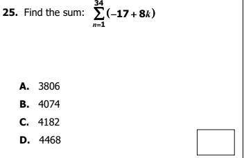 Find the sum: 34∑n=1(-17+8k)