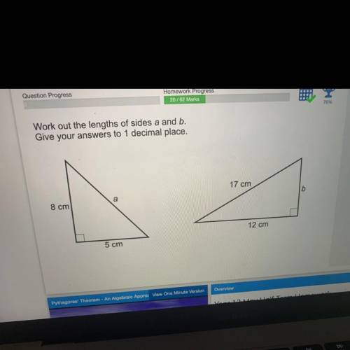 Work out the lengths of sides a and b. Give your answers to 1 decimal place. 8 cm 5 cm