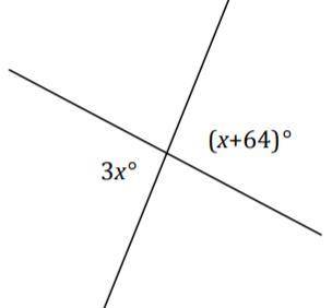 Two lines meet at a point. List the relevant angle relationship in the diagram. Set up and solve an