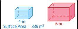 The solids are similar. Find the surface area S of the red solid.