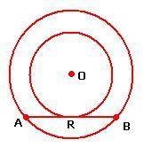 Complete the following proof. Given: Two concentric circles with tangent to smaller circle at R