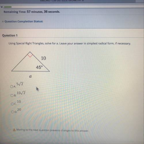 Using special right triangles solve for a