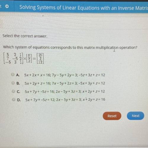 Please help! Will give 25 points Which system of equations corresponds to this matrix multiplicatio