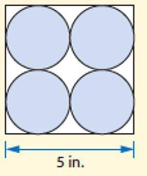 Four circles are drawn in a square with side length 5 as shown below.

Find the area of the shade