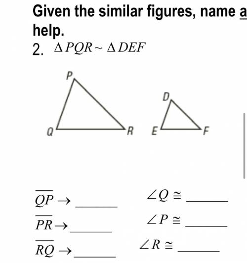 Given the similar figures name all the pairs of corresponding angles and sides