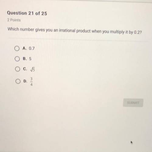 Which number gives you an irrational product when you multiply it by 0.2?