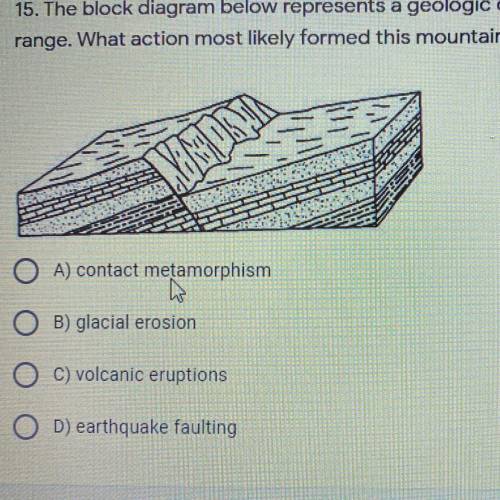 The block diagram below represents a geologic cross section of a mountain range. What action most l