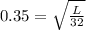 0.35=\sqrt{\frac{L}{32}}