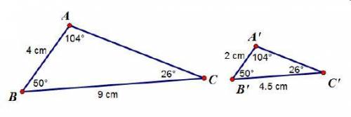 The two triangles below are similar.

What is the ratio of the corresponding side lengths?
4:9
4:2