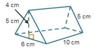  What is the surface area of the triangular prism shown?