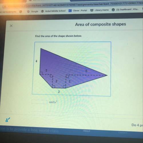 Area of composite shapes
Find the area of the shape shown below.