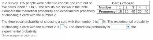 In a survey, 125 people were asked to choose one card out of five cards labeled 1 to 5. The result