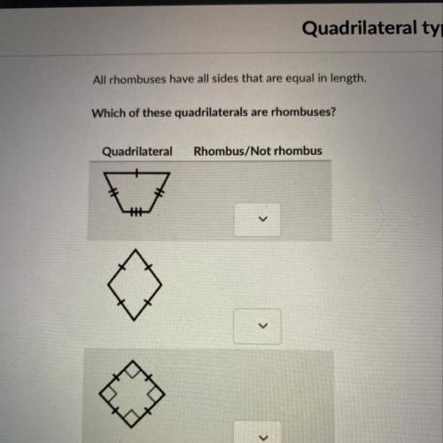 All rhombus we have all sides that are equal in length.

Which of these quadrilaterals are rhombus