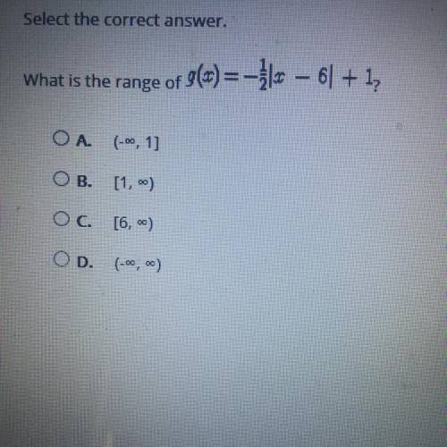 What is the range of g(x)=-1/2(x-6)+1?