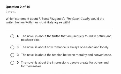 which statement about f.scott fitzgeralds the great gatsby would the writer joshua rothman most lik