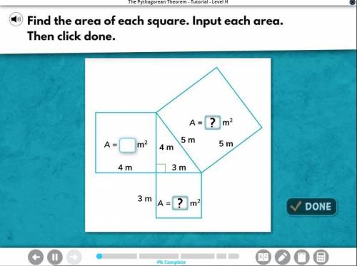 Find the area of each square input each area