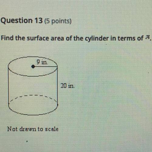 Find the surface area of the cylinder in terms of pi