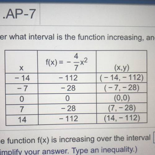 Over what interval is the function increasing, and over what interval is the function decreasing?