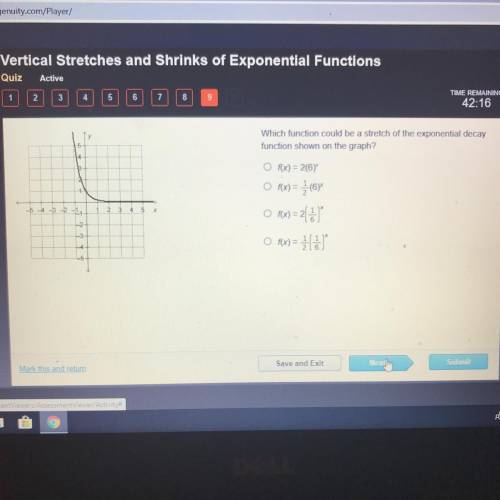 Which function could be a stretch of the exponential decay

function shown on the graph?
5
4
O F(x