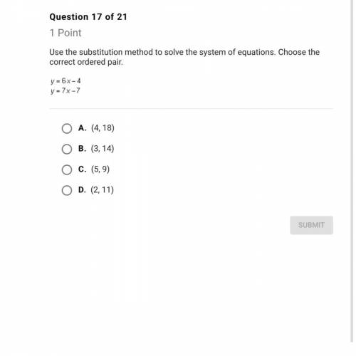 Use the substitution method to solve the system of equations. Choose the correct ordered pair.