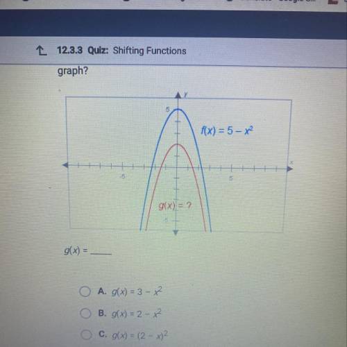 The graphs below have the same shape. What is the equation of the red

graph?
g(x) =
A. g(x) = 3 -