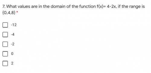 Please Help ASAP!

What values are in the domain of the function f(x)= 4-2x, if the range is {0,4,