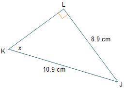 Which equation can be used to find the measure of angle LKJ?

cos−1(StartFraction 8.9 Over 10.9 En