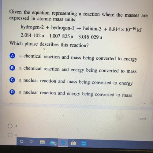 Given the equation representing a reaction where the masses are expressed in atomic mass units: hyd