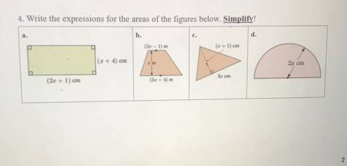 Write the expressions for the areas of the figures below and simplify
HS Geometry