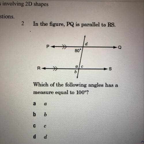In the figure, PQ is parallel to RS. (see picture)

Which of the following angles has a measure eq