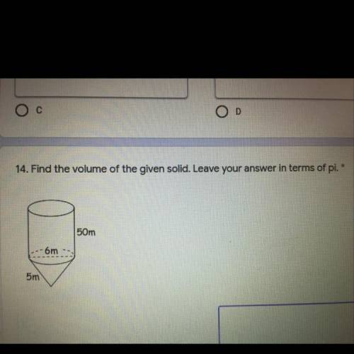 Find the volume of the given solid. Leave your answer in terms of pi