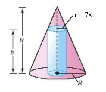 Someone pls help

Inscribe a right circular cylinder of height h and radius r=7x in a cone of fixe