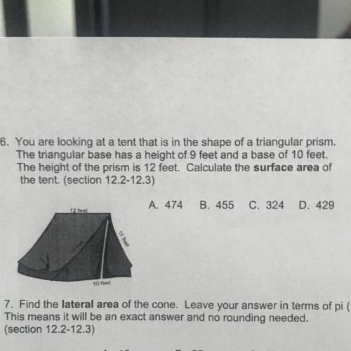 Calculate the surface area of the tent : 
(Problem number 6)