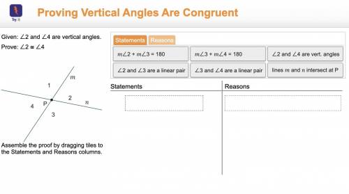 Given: angle2 and angle4 are vertical angles. Prove: angle2 cong angle4