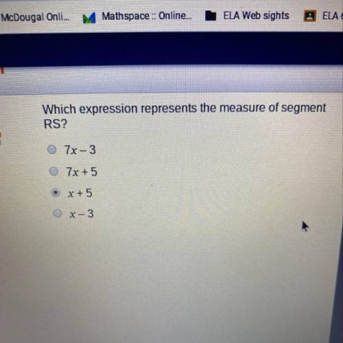 Which expression represents the measure of segment rs