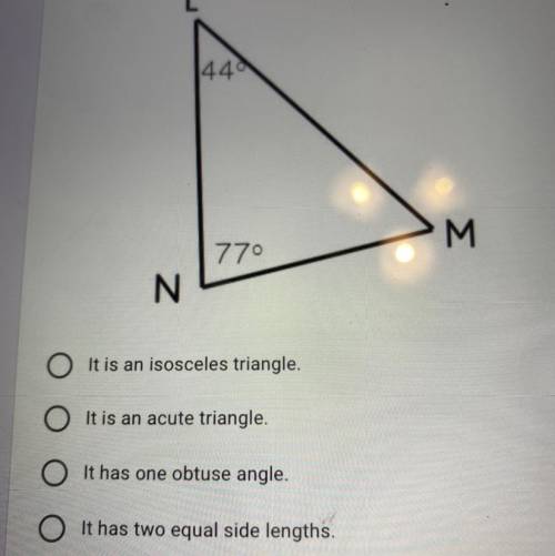 Which of the following is a TRUE statement about the triangle below?