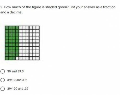 2. How much of the figure is shaded green? List your answer as a fraction and a decimal.