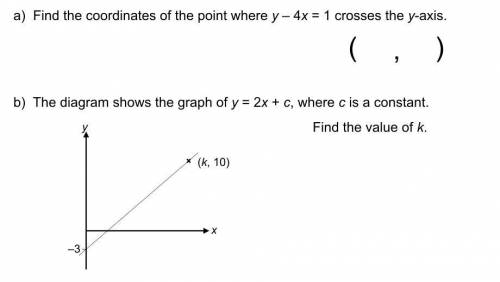 The diagram shows the graph of y=2x+c,where C is the constant.
Find the value of K.