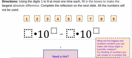 Using the digits 1 to 9 at most one time each, fill in the boxes to make the largest absolute diffe
