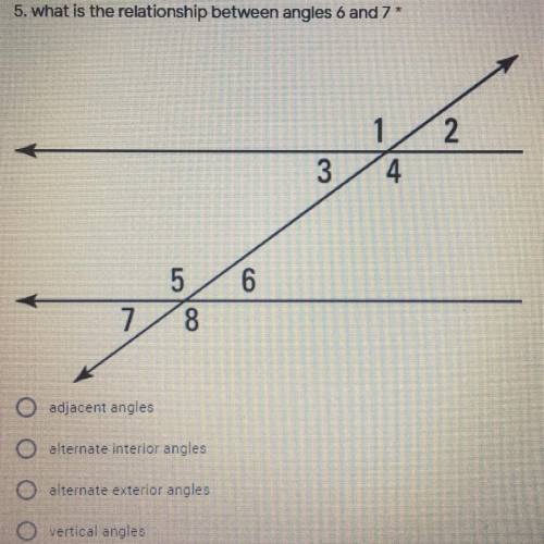 What is the relationship between angles 6 and 7