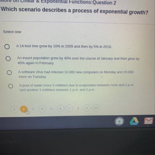 Which scenario describes a process of exponential growth?