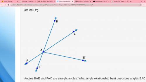 EASY!!! BRAINLIEST! HELP! ONLY ANSWER IF YOU ARE 100% SURE

Angles BAE and FAC are straight angles