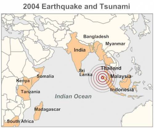 Look at the map below that shows the location of the 2004 earthquake in Indonesia that caused a tsu