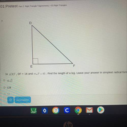 In triangle DEF, DF =16 and m