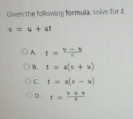 Given the following formula, solve for t.