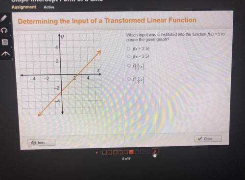 Which input was substituted into the function f(x) = x to

create the given graph?
O f(x+2.5)
O f(
