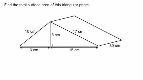 Find the total surface of this triangular prism
please help me I forgot how to do this