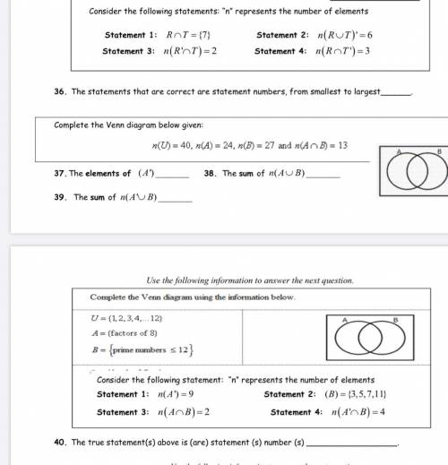 if you’re good with set theory and diagrams in math 30 please help with questions 36, 37, 38, 39, a